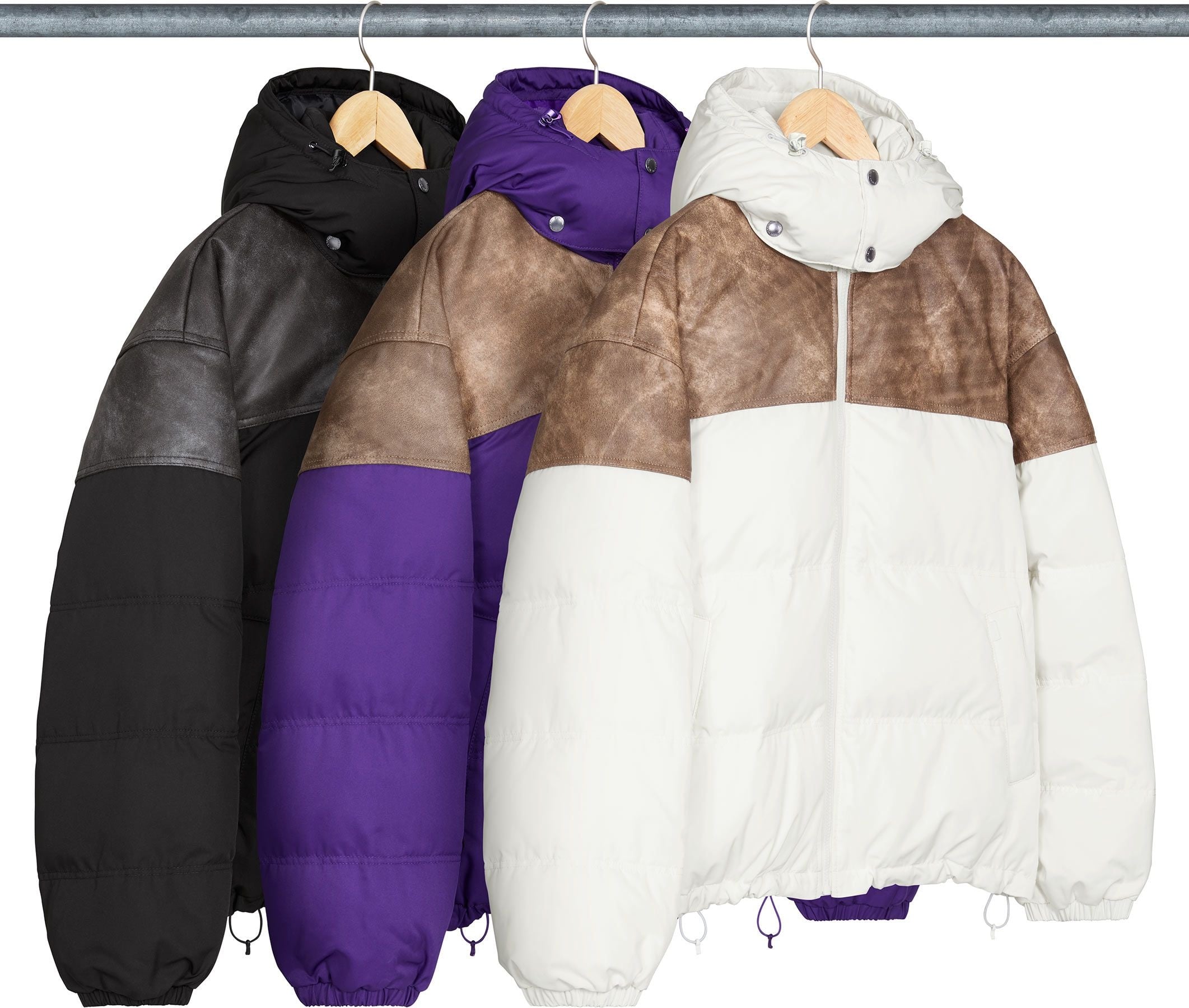 Leather Yoke Puffer Jacket